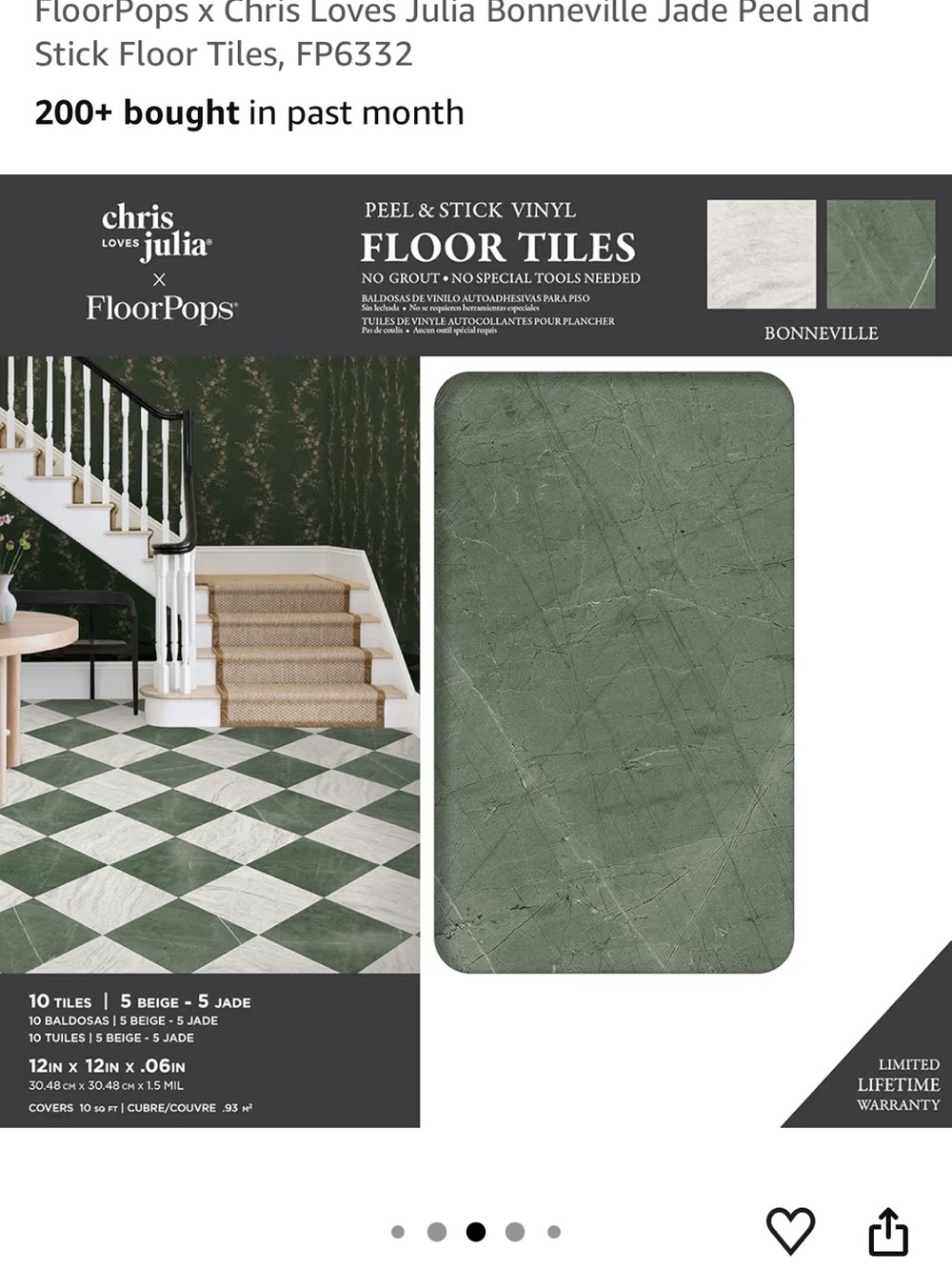 Chris Loves Julia FloorPops Peel & Stick Vinyl Floor Tiles - Jade NWT (2 Boxes)